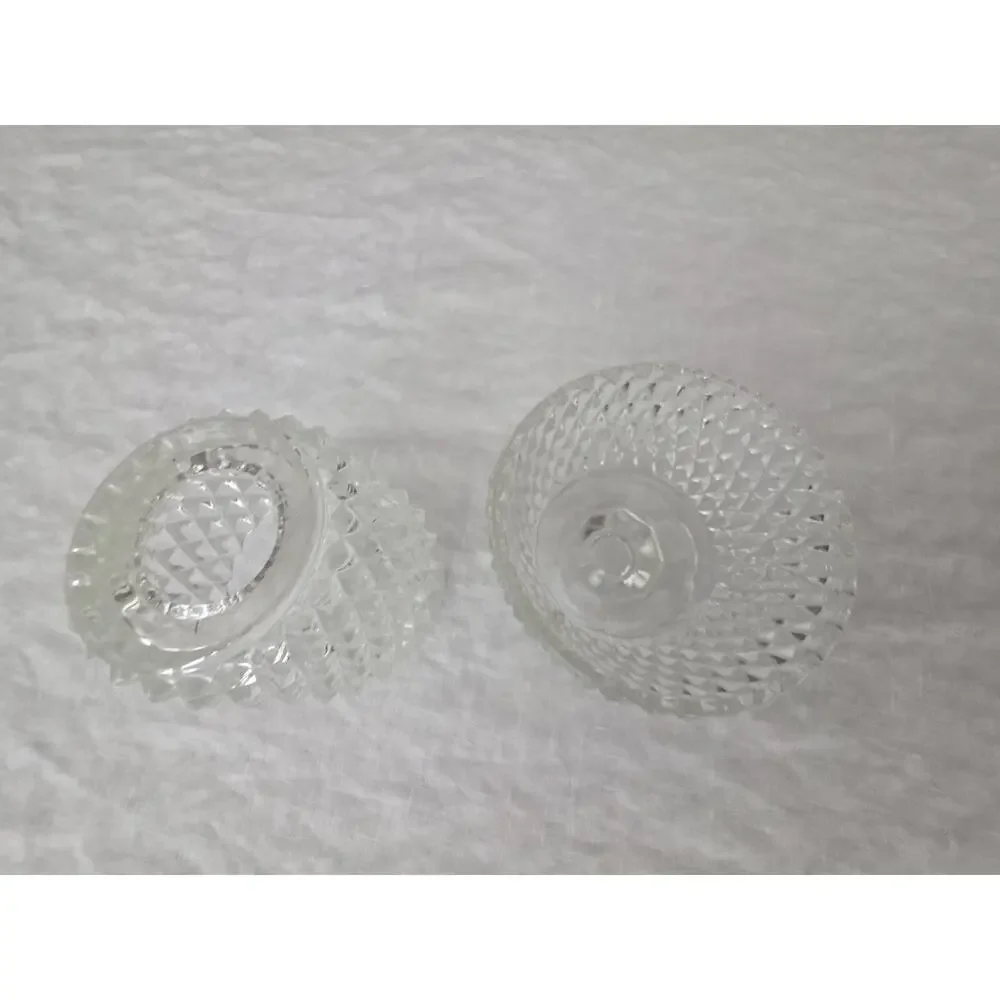 Vintage Indiana Glass Fairy Lamp Clear Diamond Point Candle Holder 2 pc FLAW